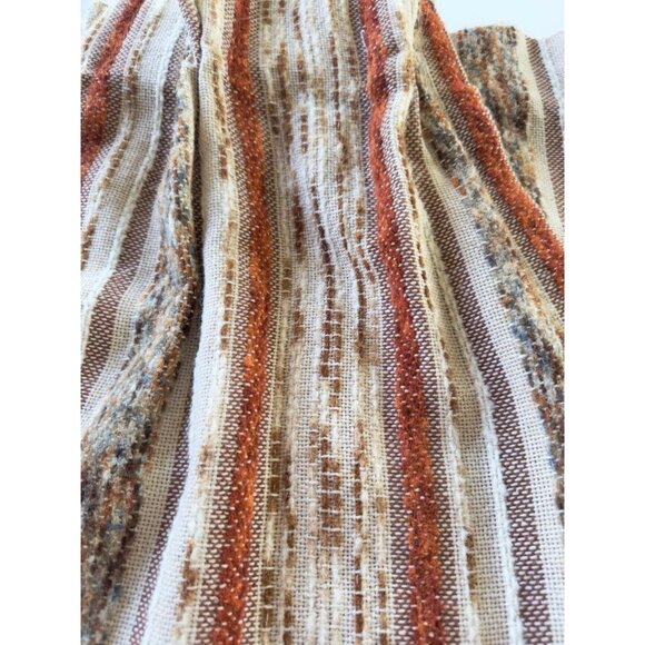 Vintage 70s pleated curtain, brown, beige, rust stripes, thick woven panel - Picture 8 of 10